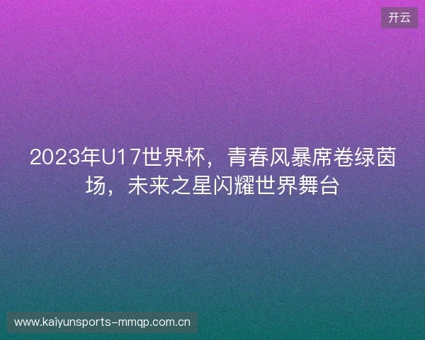 2023年U17世界杯，青春风暴席卷绿茵场，未来之星闪耀世界舞台